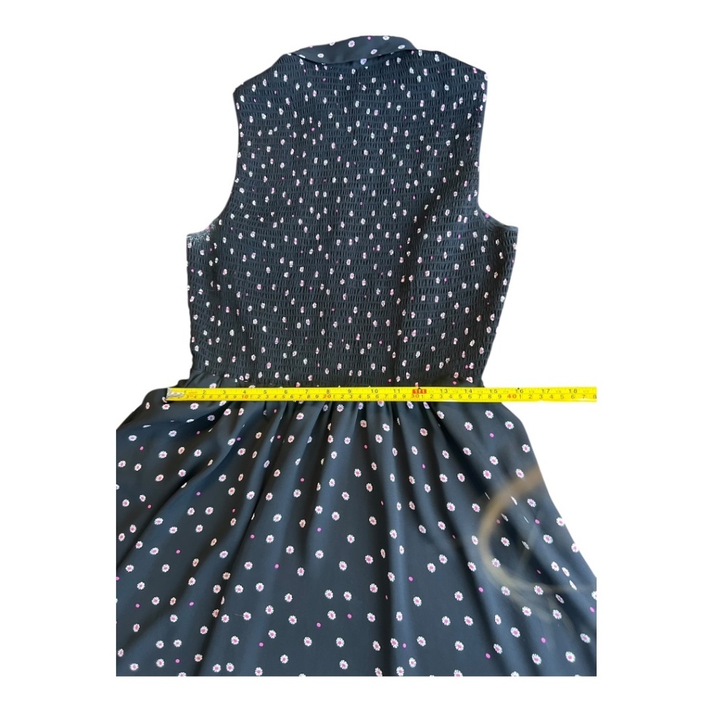 Kate Spade Daisy Dot Dress, Navy Floral, Size 10, Sleeveless Fit & Flare Smocked - Picture 9 of 12